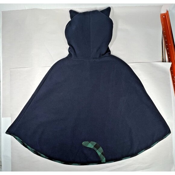 Cat Cloak Cape Ears Tail Cosplay Womens SMALL Wool Blue Green Plaid - Picture 2 of 9